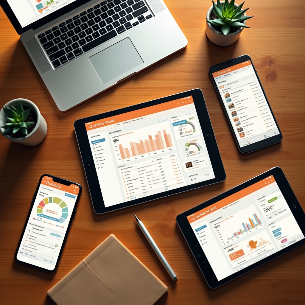 Различные CRM-платформы на экранах устройств