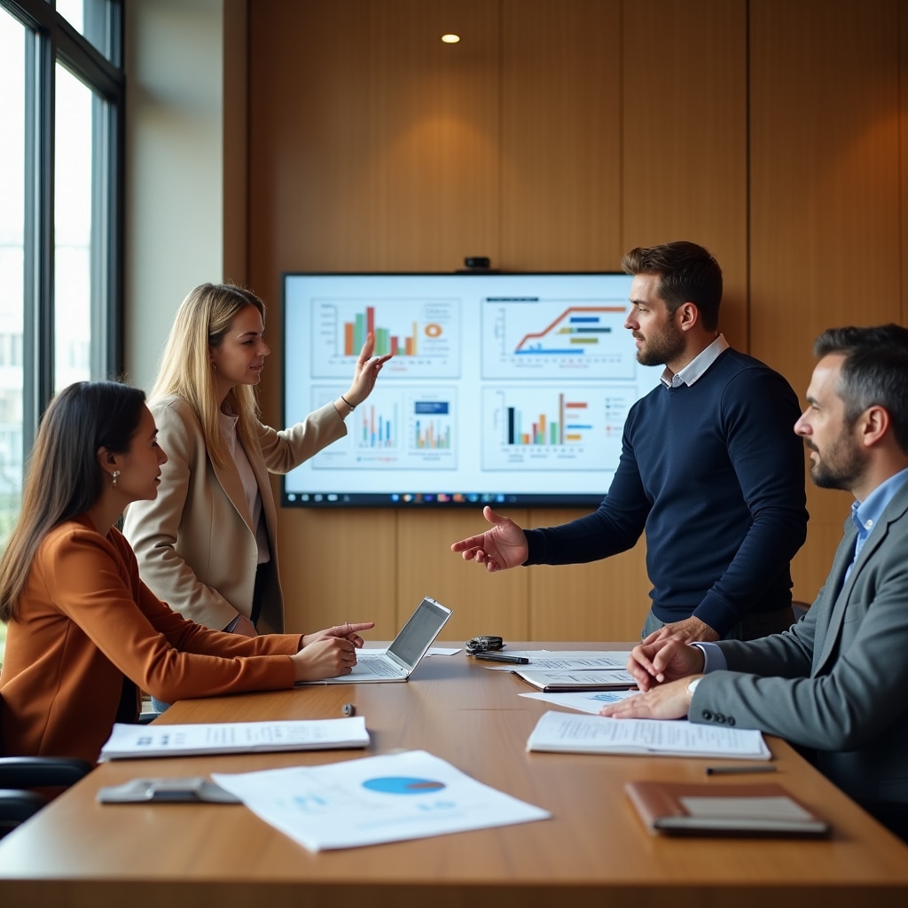 Команда продаж обсуждает стратегию работы с CRM